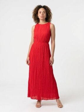 Banana Republic Red Sleeveless Pleated Maxi Dress